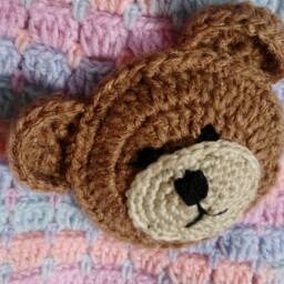 Crochet Baby Blanket. Unisex Crocheted Teddybear Afghan - thumbnail 4