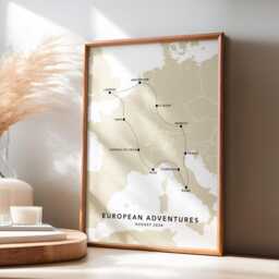 Europe Personalised Travel Map Print With Photo Collage Custom Poster Engagement Honeymoon Gift Eurotrip - thumbnail 2
