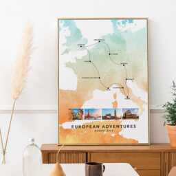 Europe Personalised Travel Map Print With Photo Collage Custom Poster Engagement Honeymoon Gift Eurotrip - thumbnail 3