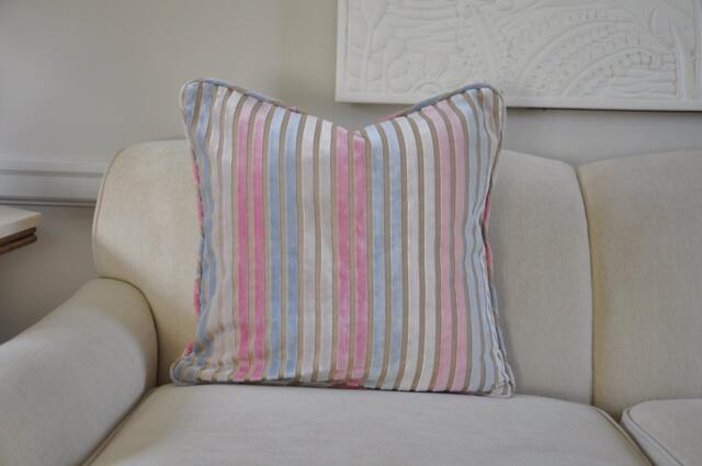 A Single Blush, Ice Blue, Off-White Stripe Cut Velvet Pillows - image 1