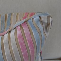 A Single Blush, Ice Blue, Off-White Stripe Cut Velvet Pillows - thumbnail 4