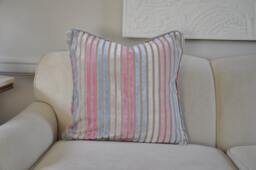 A Single Blush, Ice Blue, Off-White Stripe Cut Velvet Pillows - thumbnail 1