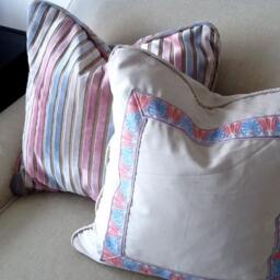A Single Blush, Ice Blue, Off-White Stripe Cut Velvet Pillows - thumbnail 2