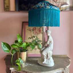 Handmade Turquoise Fringe Lampshade, Art Deco Bonsai Tree Design - thumbnail 2