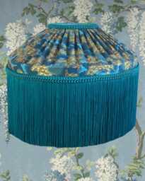 Handmade Turquoise Fringe Lampshade, Art Deco Bonsai Tree Design - thumbnail 1
