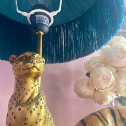 Handmade Turquoise Fringe Lampshade, Art Deco Bonsai Tree Design - thumbnail 3