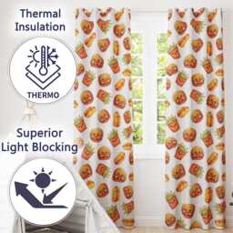 Cute Kawaii Burger Fries Hotdog Fast Food Seamless Pattern Grey Background Readymade Eyelet Ring Top Thermal 100% Blackout Curtains - thumbnail 3