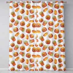Cute Kawaii Burger Fries Hotdog Fast Food Seamless Pattern Grey Background Readymade Eyelet Ring Top Thermal 100% Blackout Curtains - thumbnail 2