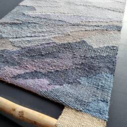 Gray Woven Wall Tapestry Modern Fiber Art With Seaside Wood, Textured Tapestry - thumbnail 3