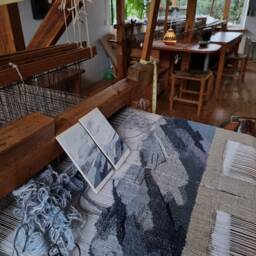 Gray Woven Wall Tapestry Modern Fiber Art With Seaside Wood, Textured Tapestry - thumbnail 2