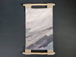 Gray Woven Wall Tapestry Modern Fiber Art With Seaside Wood, Textured Tapestry