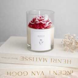 Large Peony Flower Candle Gift, Soy Wax Floral Candle, Gift For Her, Birthday, Wedding, Housewarming Gift, Red White Candle, Scented Candle Gift - thumbnail 3