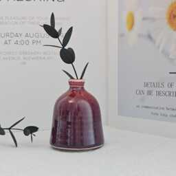 Handmade Ceramic Red Bud Vase - Memorial Vase, Bookshelf Decor Pottery, Small Accent - thumbnail 2