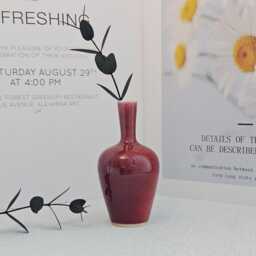 Handmade Ceramic Red Bud Vase - Memorial Vase, Bookshelf Decor Pottery, Small Accent - thumbnail 3