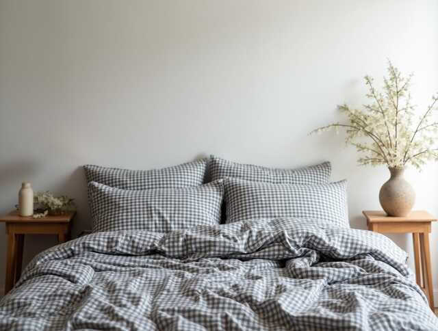 Dark Gray Gingham Cotton 1 Duvet Cover Checkered Comforter Set Cozy Bedroom Decor Duvet - image 1
