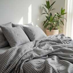 Dark Gray Gingham Cotton 1 Duvet Cover Checkered Comforter Set Cozy Bedroom Decor Duvet - thumbnail 4