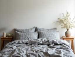 Dark Gray Gingham Cotton 1 Duvet Cover Checkered Comforter Set Cozy Bedroom Decor Duvet - thumbnail 1