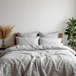 Dark Gray Gingham Cotton 1 Duvet Cover Checkered Comforter Set Cozy Bedroom Decor Duvet - thumbnail 3