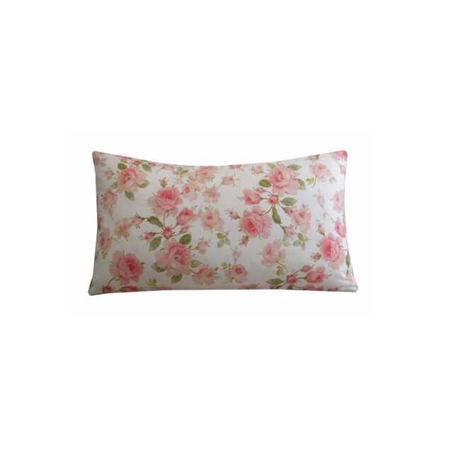 Rose Print Cushion White Pink French Country Floral Pillow Cover 12x20 - image 1