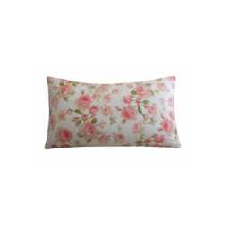 Rose Print Cushion White Pink French Country Floral Pillow Cover 12x20 - thumbnail 1