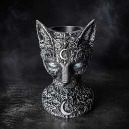 Gothic Cat Planter - Cast Stone Plant Pot Witches Familiar Decor Handmade UK - thumbnail 3