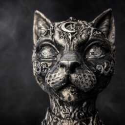 Gothic Cat Planter - Cast Stone Plant Pot Witches Familiar Decor Handmade UK - thumbnail 4