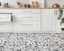 stone Marble Terrazzo Boho Pattern Vinyl Flooring, Gray Retro Floor Cover, Black Flooring Decor, Modern Gift For Her - thumbnail 1