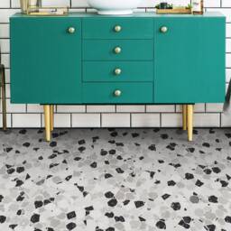 stone Marble Terrazzo Boho Pattern Vinyl Flooring, Gray Retro Floor Cover, Black Flooring Decor, Modern Gift For Her - thumbnail 3