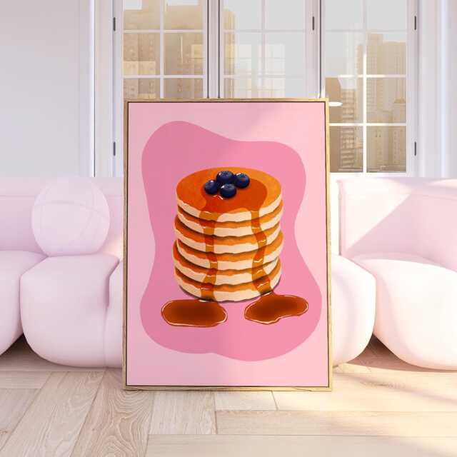 Blueberry Pancake Art Print, Breakfast Wall Decor, Trendy Kitchen Print , Food Illustration, Retro Pancakes & Syrup Art, Brunch Home 3018 - image 1