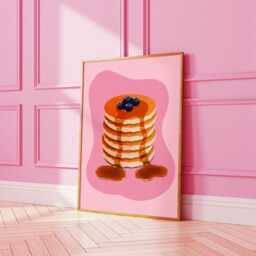 Blueberry Pancake Art Print, Breakfast Wall Decor, Trendy Kitchen Print , Food Illustration, Retro Pancakes & Syrup Art, Brunch Home 3018 - thumbnail 2