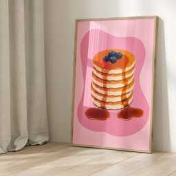 Blueberry Pancake Art Print, Breakfast Wall Decor, Trendy Kitchen Print , Food Illustration, Retro Pancakes & Syrup Art, Brunch Home 3018 - thumbnail 3