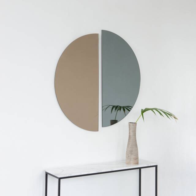Set Of 2 Luna??? Half-Moon Bronze & Black Tinted Contemporary Frameless Round Mirrors - Large, Xl - image 1