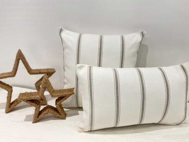Villa Nova Roma Tiber Canvas Birch Fabric Cushion Covers/ Striped/Horizontal Square Rectangle /Modern Cottage Farmhouse - image 1