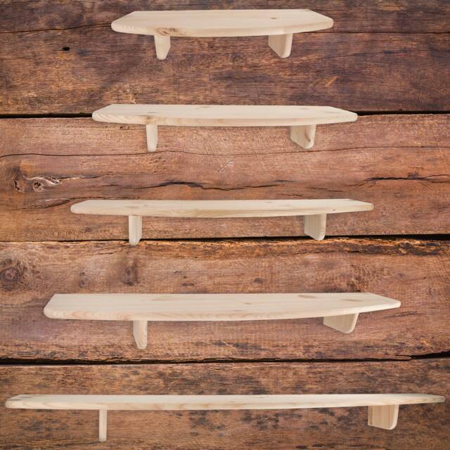 Wooden Floating Shelves - 4 Sizes Wall Mounted Hanging Shelf Book Photos Collectibles Storage Display Rack Unfinished & Unpainted Pine - image 1