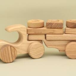 Handmade Wooden Car Constructor Montessori Stacking Toy With Trailer - thumbnail 4