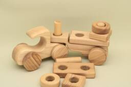 Handmade Wooden Car Constructor Montessori Stacking Toy With Trailer - thumbnail 1