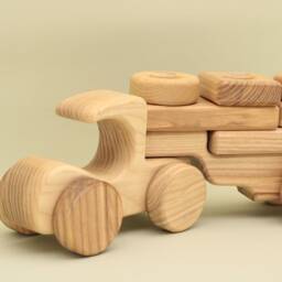 Handmade Wooden Car Constructor Montessori Stacking Toy With Trailer - thumbnail 2
