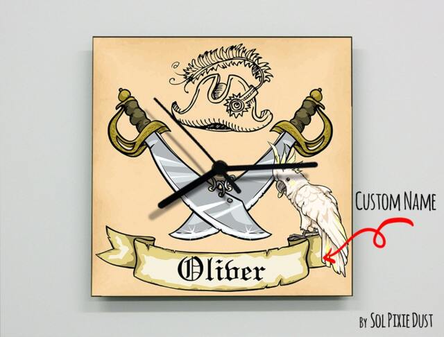 Pirate Custom Name Wall Clock - Kids Nursery Room, Teens Baby Room - image 1