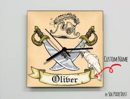 Pirate Custom Name Wall Clock - Kids Nursery Room, Teens Baby Room