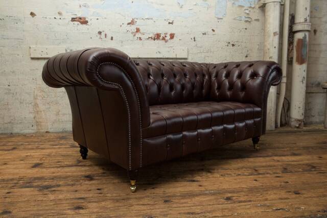 Handmade 2 Seater Vintage Dark Brown Leather Chesterfield Sofa - image 1