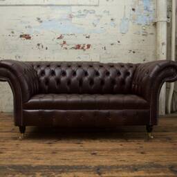 Handmade 2 Seater Vintage Dark Brown Leather Chesterfield Sofa - thumbnail 2