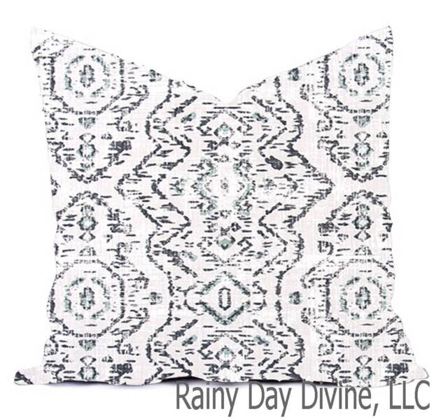 Pillow Cover Throw Accent - Spa Blue Green Mist Sage Modern Lattice Ikat 16x16, 18x18 - image 1