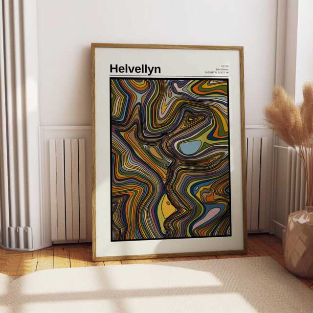 Helvellyn Mountain Contour Print Lake District Map Art On Fine Paper - image 1