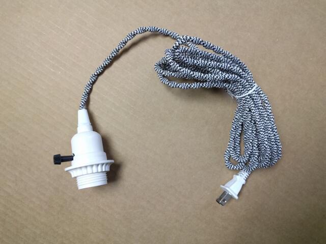 Simple Vintage White Plastic Lampholder Socket Pendant with 12 Ft 2-Wire Black Twisted Cord & Plug, Edison Light Bulb Free Us Shipping - image 1