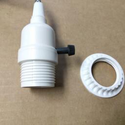 Simple Vintage White Plastic Lampholder Socket Pendant with 12 Ft 2-Wire Black Twisted Cord & Plug, Edison Light Bulb Free Us Shipping - thumbnail 2