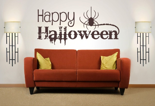 Happy Halloween Quote. Vinyl Wall Art Sticker Decal Mural. Home, Decor. Party, Mirror, Window. Spider - image 1