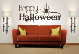 Happy Halloween Quote. Vinyl Wall Art Sticker Decal Mural. Home, Decor. Party, Mirror, Window. Spider - thumbnail 1