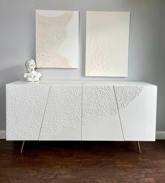 Japandi Style Large Sideboard White With Half Textured Design - image 1