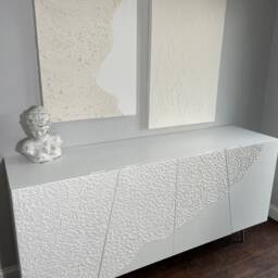 Japandi Style Large Sideboard White With Half Textured Design - thumbnail 2