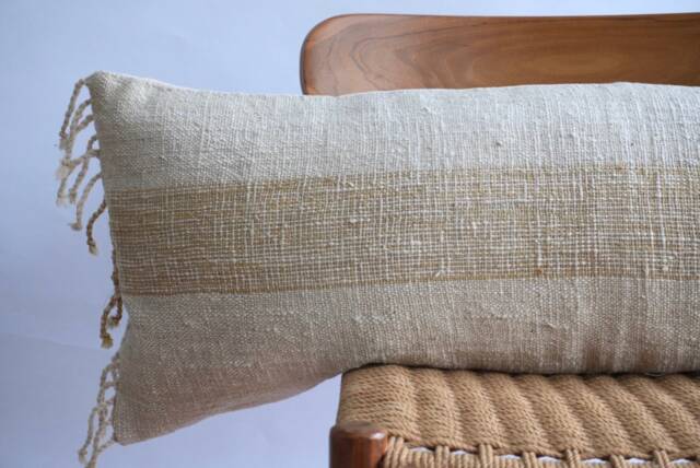Handwoven Lumbar Pillow Cover Vintage Karen Textile, Boho Farmhouse - image 1